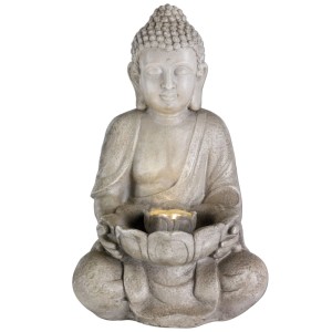 Marelida LED Gartenbrunnen Buddha Sitzende Buddhafigur Zierbrunnen Wasserspiel H 45cm