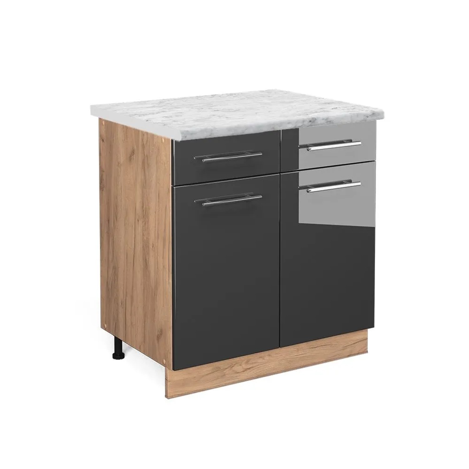 Vicco Küchenunterschrank Fame-Line Anthrazit Hochglanz Goldkraft Eiche 80 cm AP Marmor