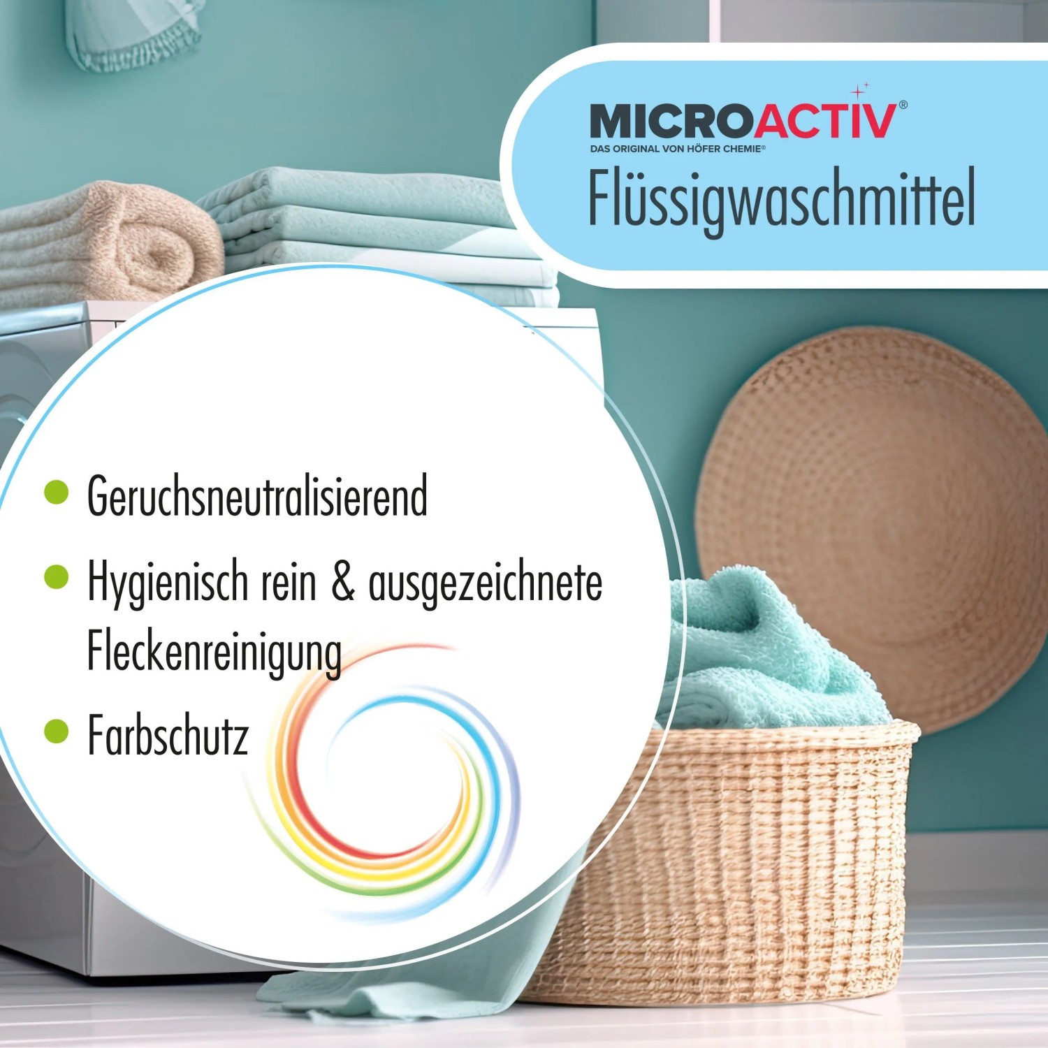 Microactiv Color Flüssigwaschmittel 6x10l für strahlende Farben und hygienische Sauberkeit.