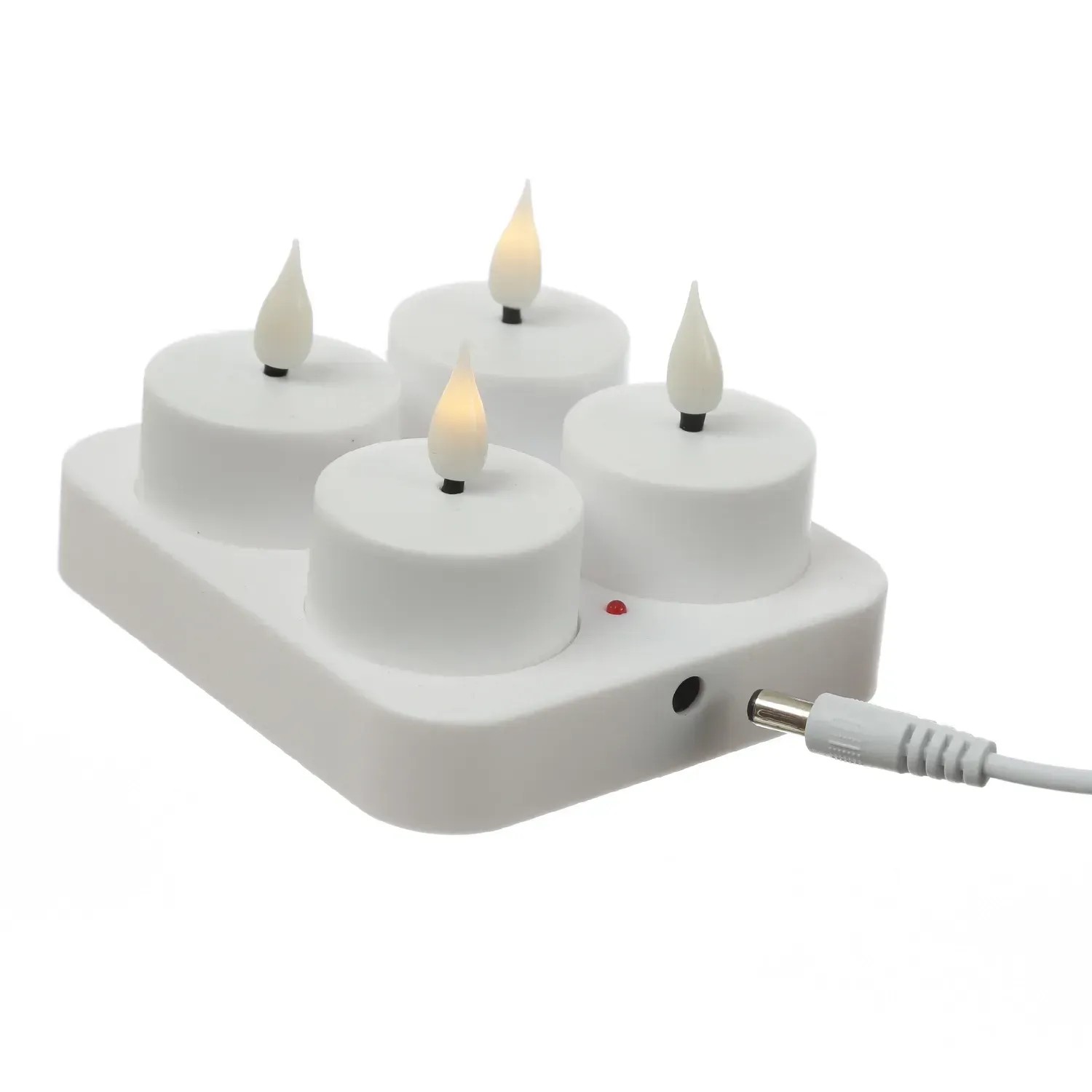 Marelida LED Teelichter (4er-Set) mit Ladestation und USB-Kabel, flackernd, warmweiß.