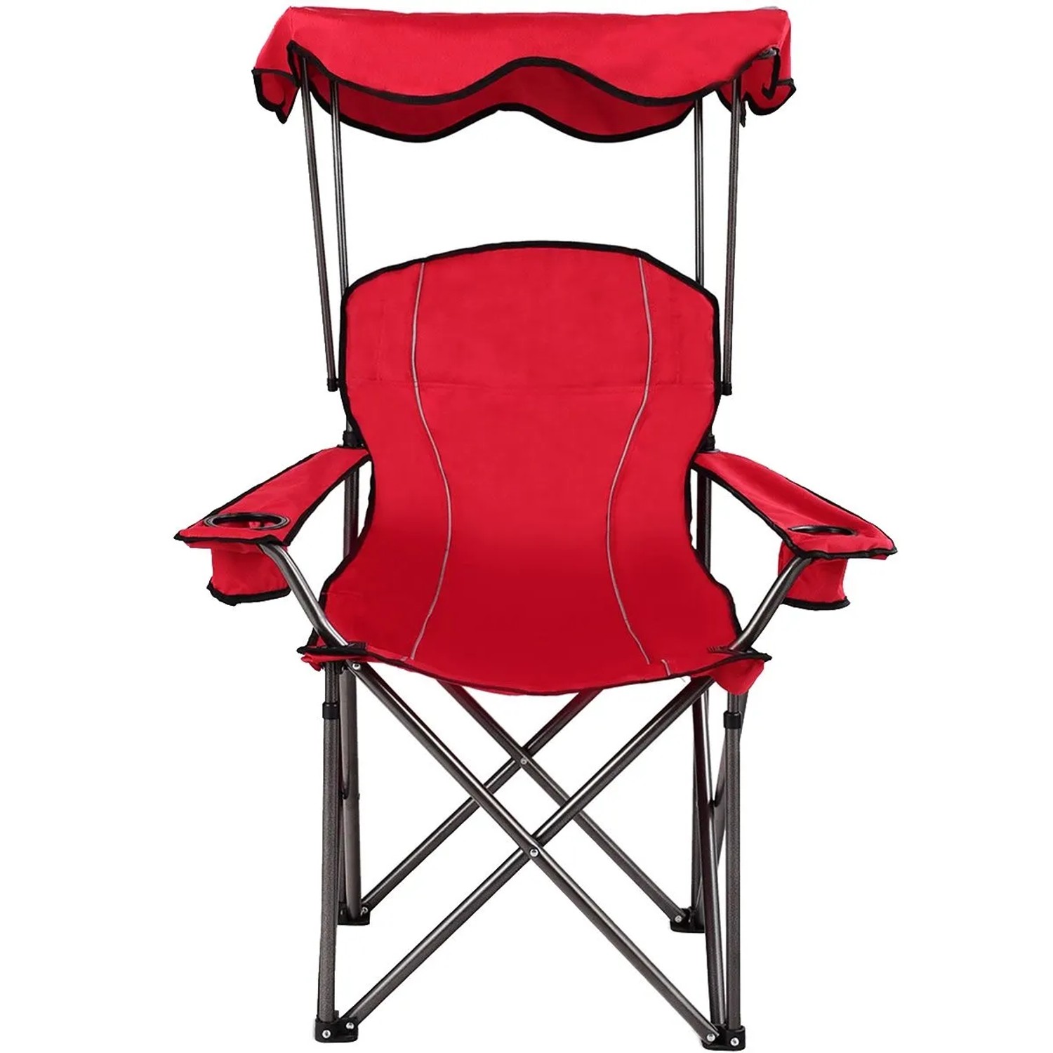 Costway Campingstuhl Faltbar mit Sonnenschutz & Getränkehaltern Rot günstig online kaufen