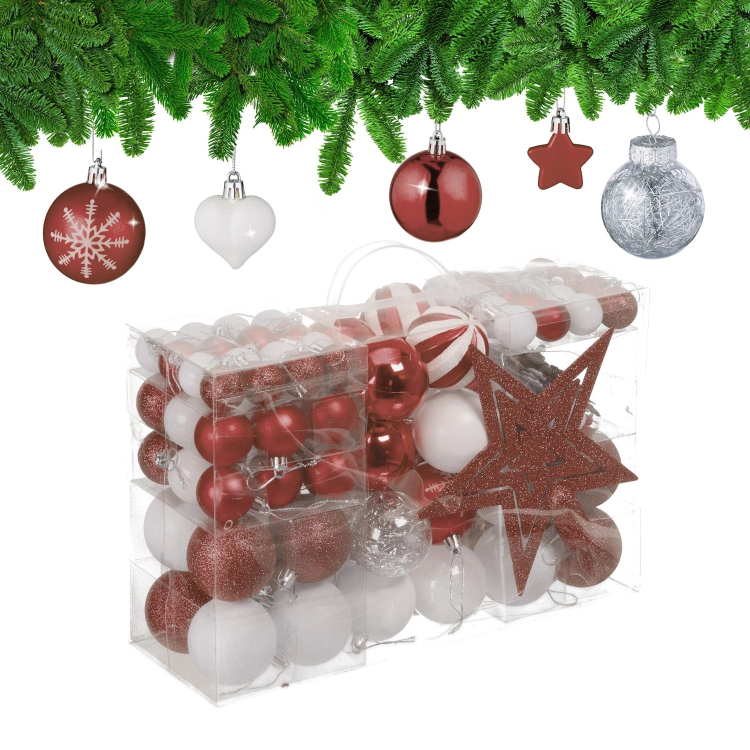 Relaxdays Weihnachtskugeln Kunststoff Braun Matt Glänzend Glitzernd 101er Set