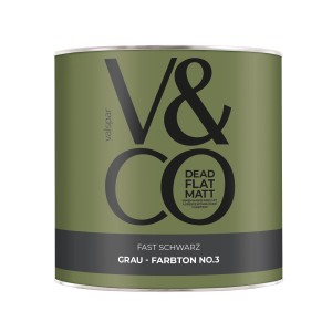 V&CO Premium-Innenfarbe Dead Flat Matt Grau Farbton 3 Fast Schwarz 2,5 l