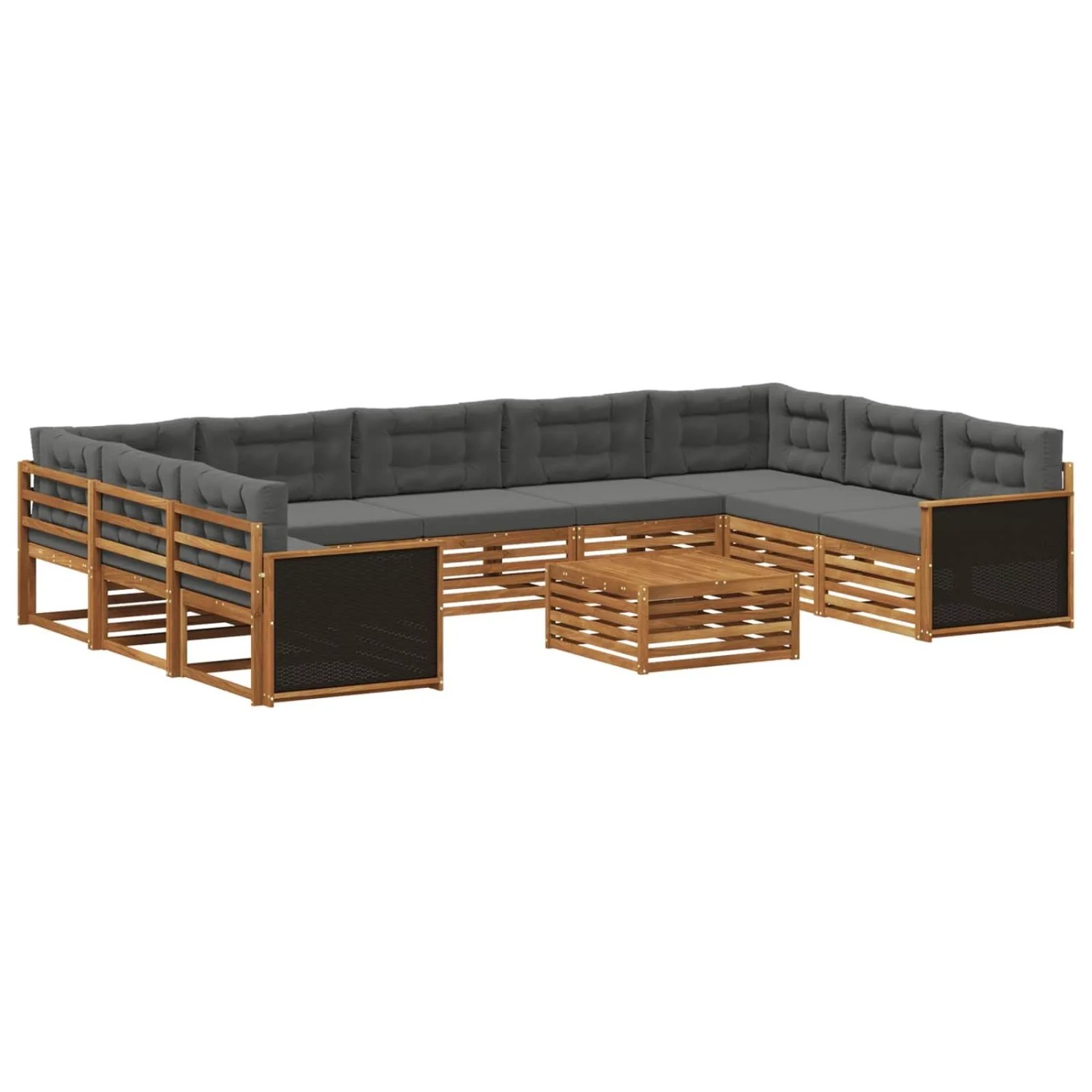 vidaXL Outdoor-Sofagarnitur mit Kissen 10 Stk Natur und Anthrazit 3383855