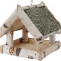 Kleines Vogelfutterhaus aus Birke mit Heudach, 25x25x26 cm, für Wildvögel.