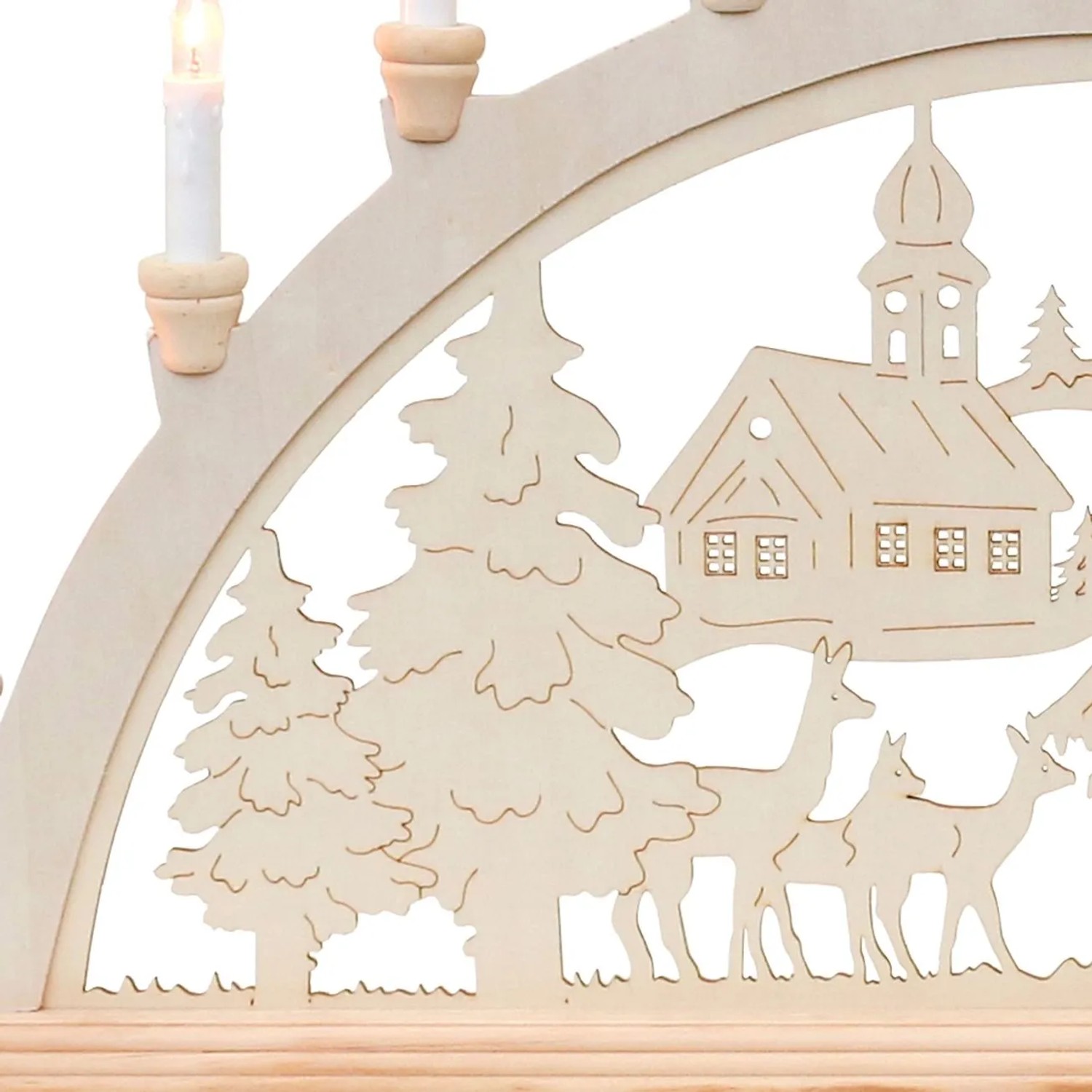 Dekohelden24 XXL Leuchterbogen Schwippbogen Lichterbogen Fensterbogen Schwibbogen Motiv Futterkrippe Reh Spitzkerzen Wechselbar L/B/H 71 x 4 x 40 cm_3