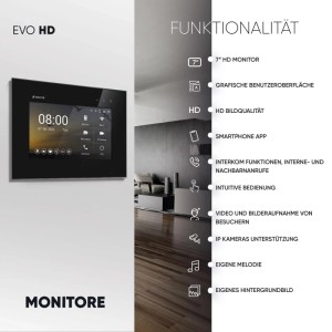 Balter EVO-HD Video-Türsprechanlage mit 7-Zoll Monitor für Vierfamilienhaus, Schwarz.