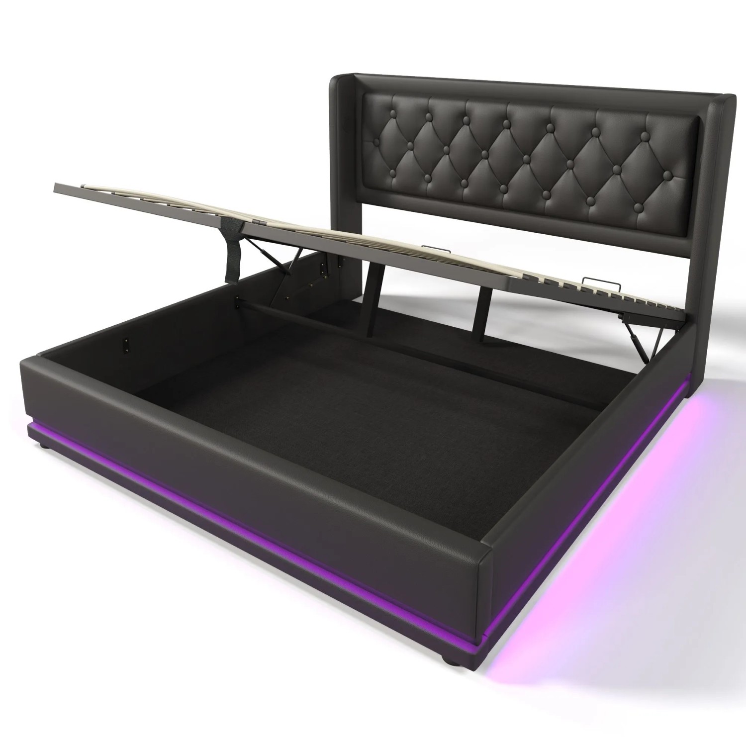 Okwish Polsterbett 160x200cm Mit Hydraulik Stauraum Led Usb Funktion Schwarz Ohne Matratze