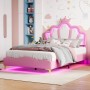 PXloue Kinderbett 90x190 cm RosaLED-Kinderbett mit Verstellbarem KopfteilPU-Polsterbett_6