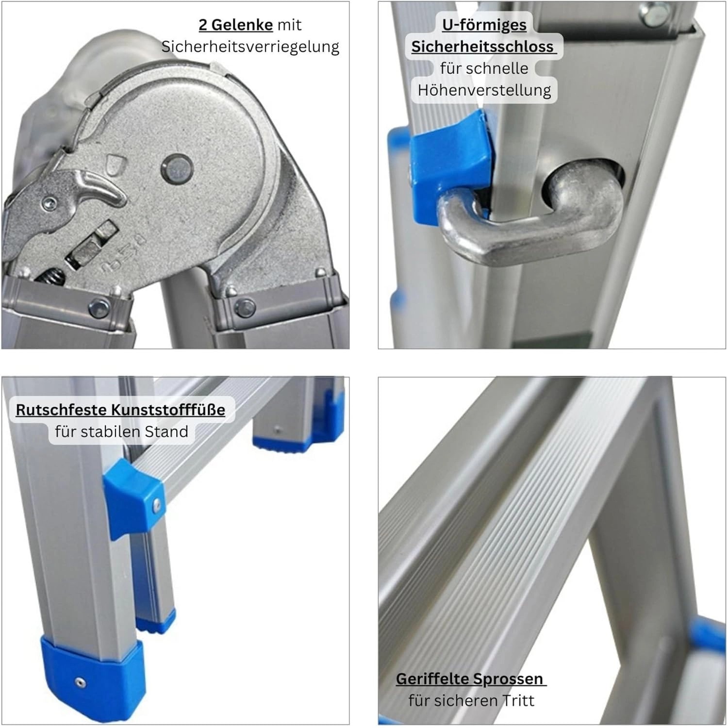 PROREGAL Sprossen-Mehrzweckleiter APOLLO 3-In-1 Aluminiumleiter 4x5 Sprossen Bis Zu 5 M Höhe 150 kg Traglast Silber Klappleiter Stehleiter_5