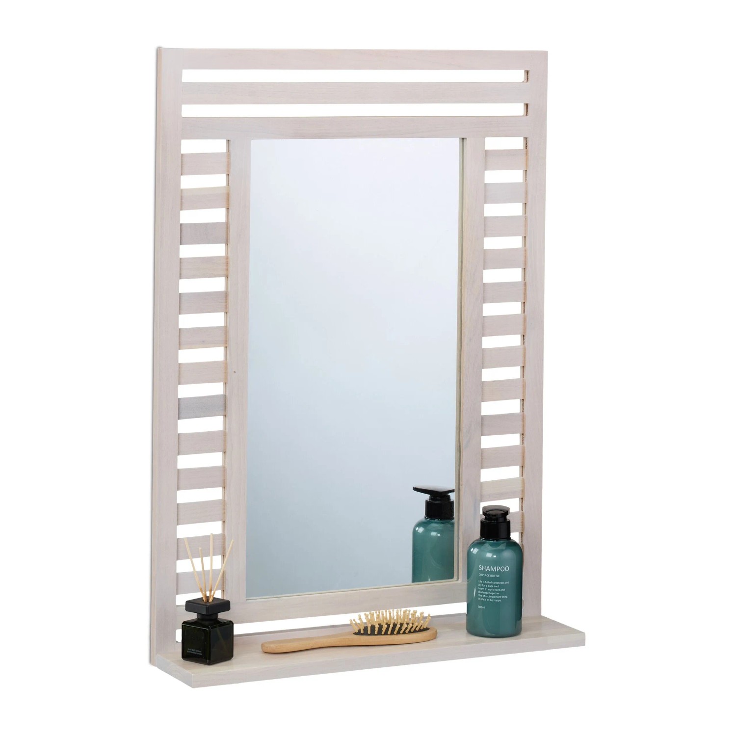 Relaxdays Badspiegel mit Ablage Walnussholz Glas Weiß 70 cm x 50 cm x 12 cm 3,2 kg