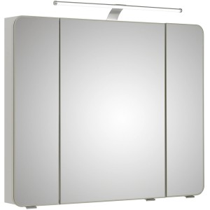 Pelipal Spiegelschrank Serie 4005, 90 cm, Weiß Hochglanz mit Aufsatzleuchte. Badezimmerschrank mit drei Türen.