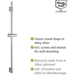 Wenko Duschstange Classic Chrom, 90 cm, aus Edelstahl mit verstellbarem Brausehalter.