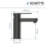 Schütte Waschtischarmatur Elephant, Graphit matt, mit Maßangaben.