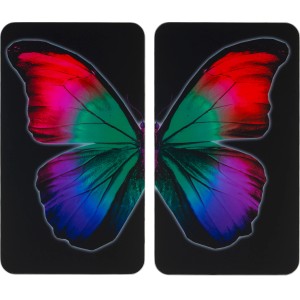 Wenko Herdabdeckplatten Butterfly by Night, 2er Set mit farbigem Schmetterlingsmotiv.
