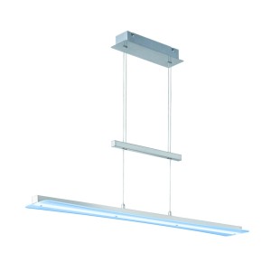 Moderne LED-Pendelleuchte Smash aus nickel mattem Metall mit transparentem Glas. Höhenverstellbar, einstellbare Lichtfarbe.