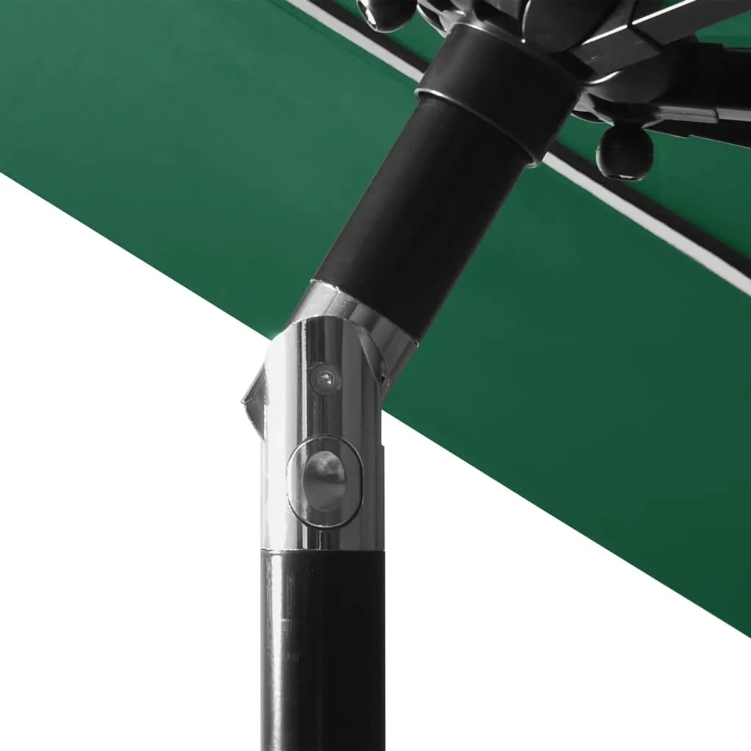 Detailaufnahme: Grüner furnicato Sonnenschirm mit Aluminium-Mast, 3 m Durchmesser.