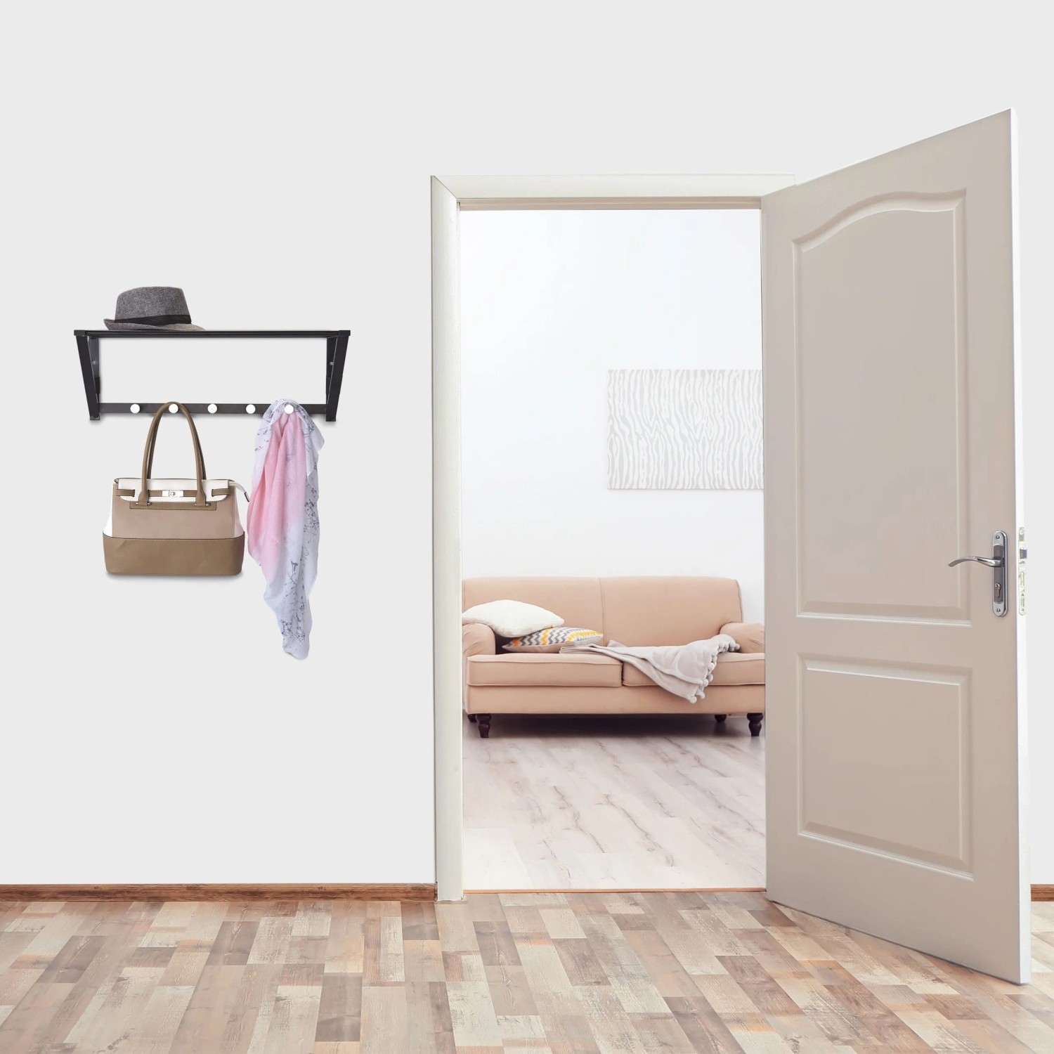 Relaxdays Wandgarderobe Stahl Schwarz mit 5 Haken und Ablage 23 cm x 65 cm x 25 cm 1,5 kg_2