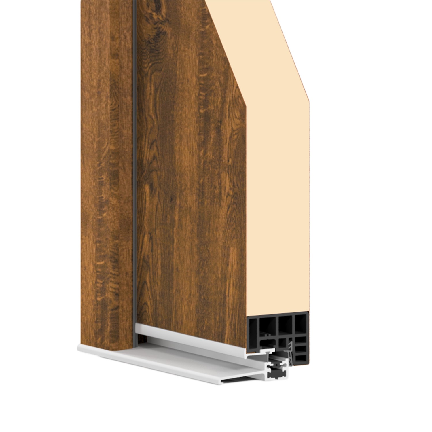 Detailaufnahme Splendoor Wohnungseingangstür BARI ACOUSTIC RC2 Links Nussbaum, Schallschutz und Sicherheit.