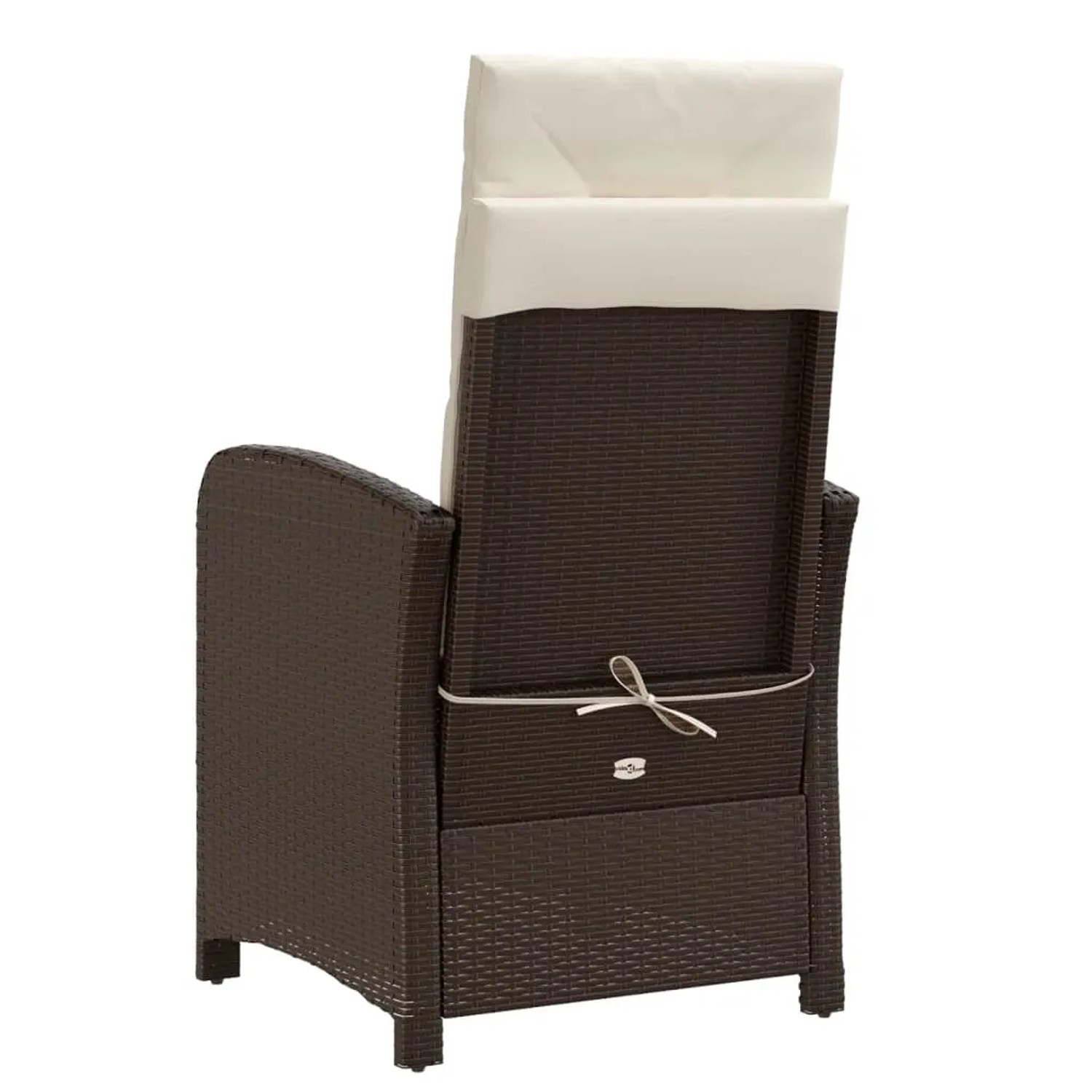 Braunes vidaXL Bistro-Set Gartenmöbel: Rattan-Sessel mit Kissen, Rückenansicht.