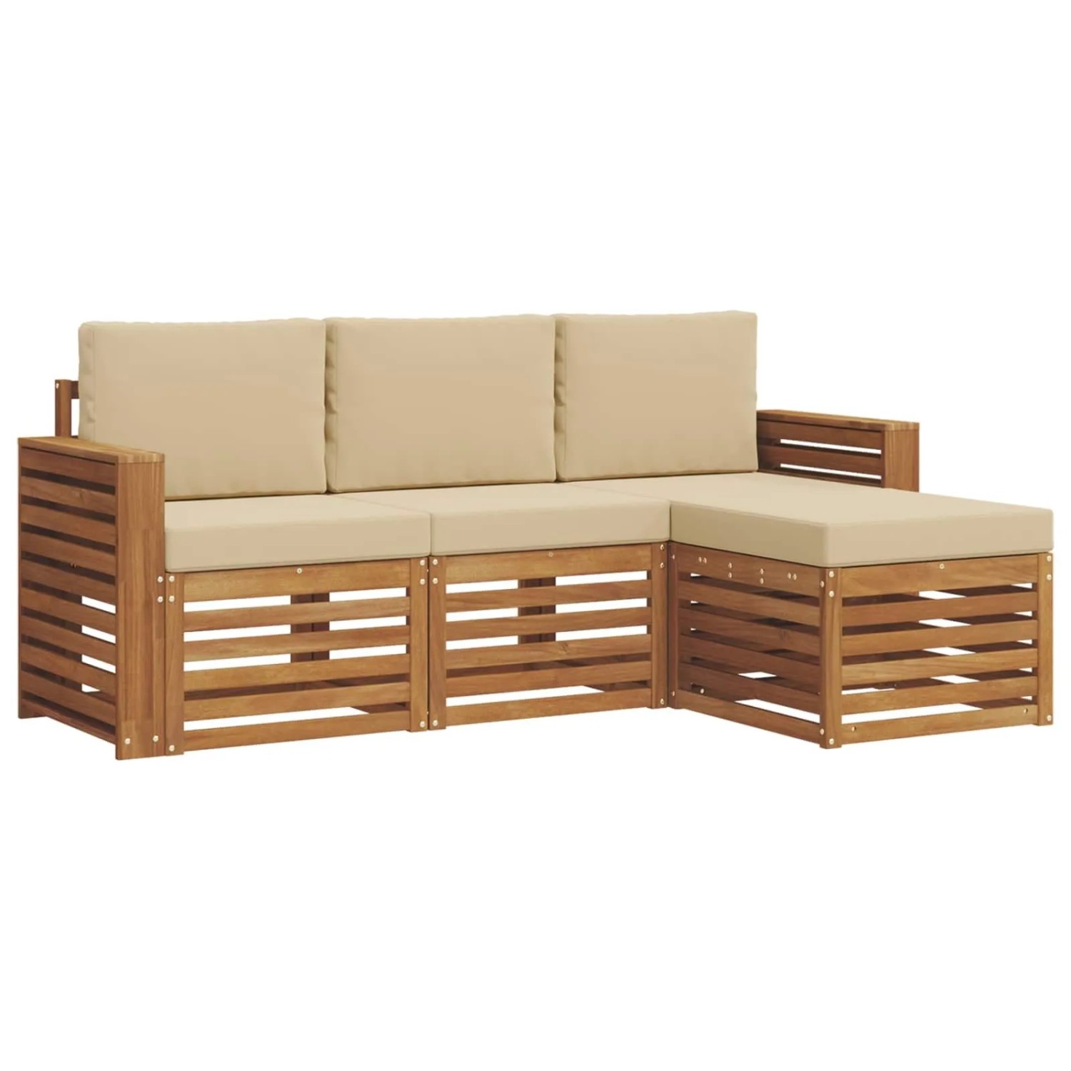 vidaXL Sofagarnituren 4 Tlg Natur und Beige Massivholz Akazie 3374618