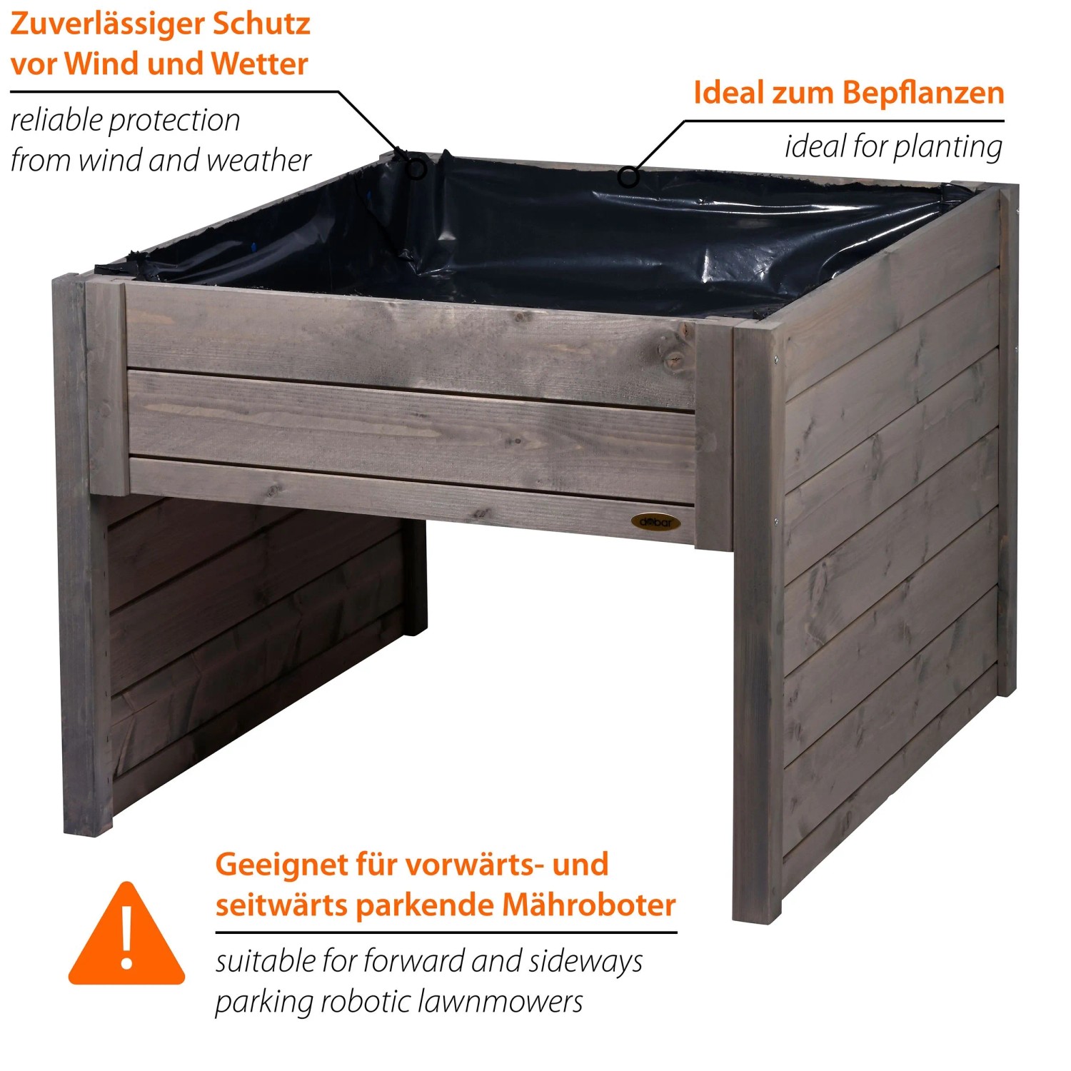 Dobar Mährobotergarage mit integriertem Pflanzkasten Grau 56 cm x 73 cm x 79 cm_2