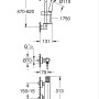 Technische Zeichnung Grohe Precision Feel Brausegarnitur mit Thermostat und Maßangaben.