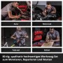 Mann nutzt Einhell 80tlg Universal Werkzeugkoffer für Reparaturen an Auto, Motorrad, Fahrrad und Möbel. Vielseitiges E CASE Set.