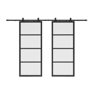 inova Loft Glasschiebetür Satiniert 4 Felder 1800 x 2150 mm Komplettset aus Stahl in Schwarz inkl. 2Seitiger Softclose