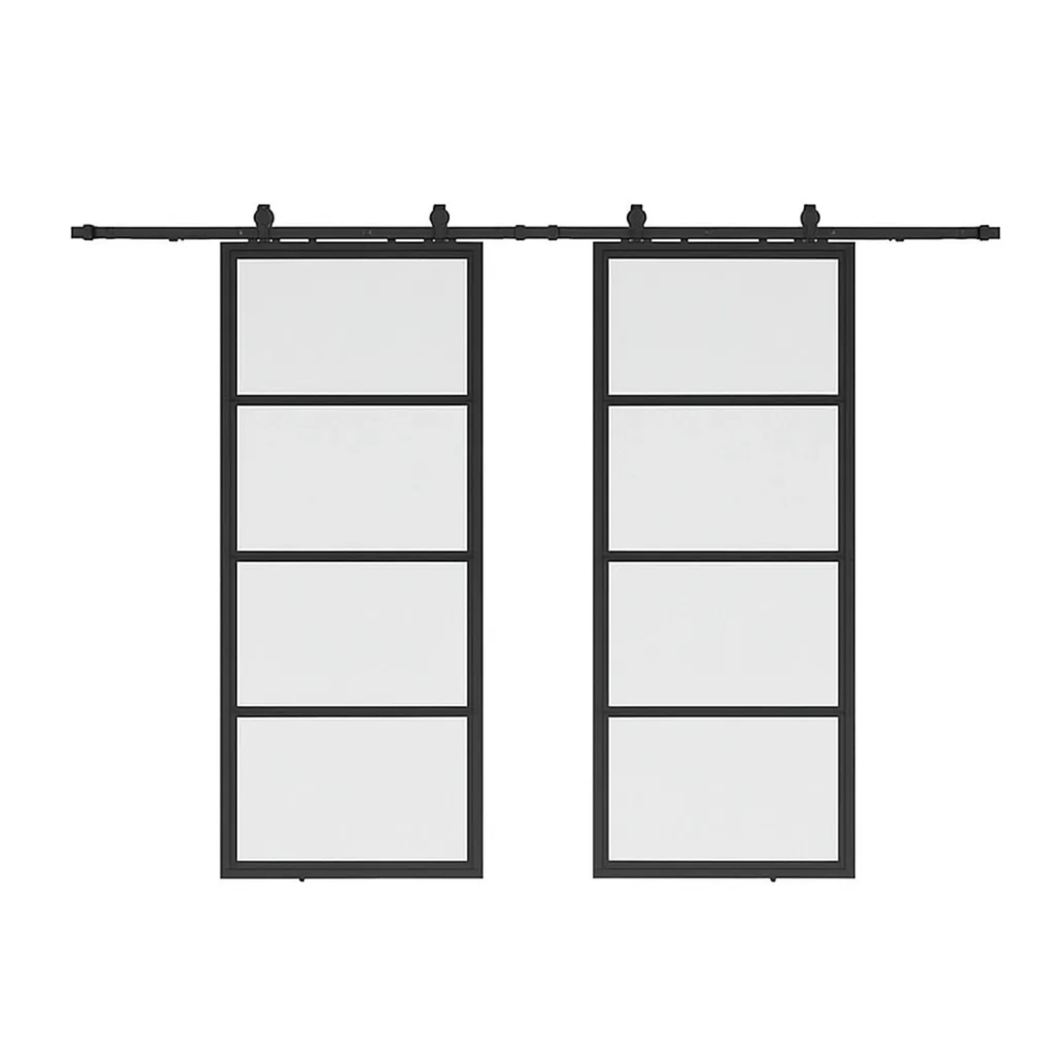 inova Loft Glasschiebetür Satiniert 4 Felder 1800 x 2150 mm Komplettset aus Stahl in Schwarz inkl. 2Seitiger Softclose