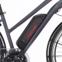 Detailaufnahme: Graues Fischer E-Bike Trekking-Fahrrad ETD 1806 mit Akku am Rahmen.