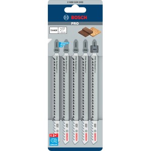 Bosch Stichsägeblätter T 344 DF, 3er-Pack, für Hartholz und abrasive Holzwerkstoffe.