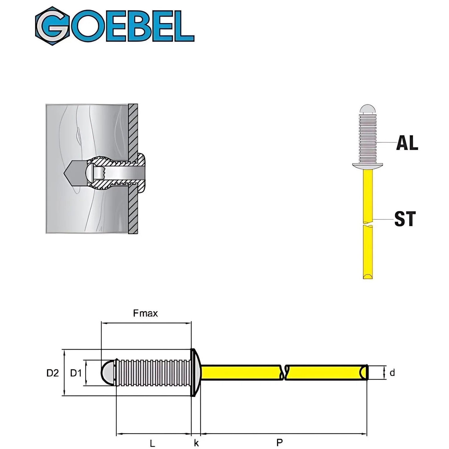 GOEBEL RILLI Gerillte Niete, 4,8x20 mm, Aluminium/Stahl, Flachkopf. Blindniete für Zangen.
