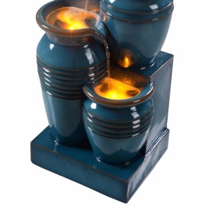 Teamson Home Gartenbrunnen mit 4 Stufen, Solar und LED in Blau. Dekorative Kaskade für den Garten.