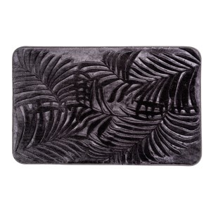 Grauer Wenko Badteppich Memory Foam Leaves (50x80 cm) mit Palmenblatt-Design.