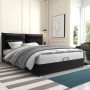 Schwarzes gepolstertes Doppelbett 140x200cm mit Samtbezug, verstellbarem Kopfteil und hydraulischem Stauraum.