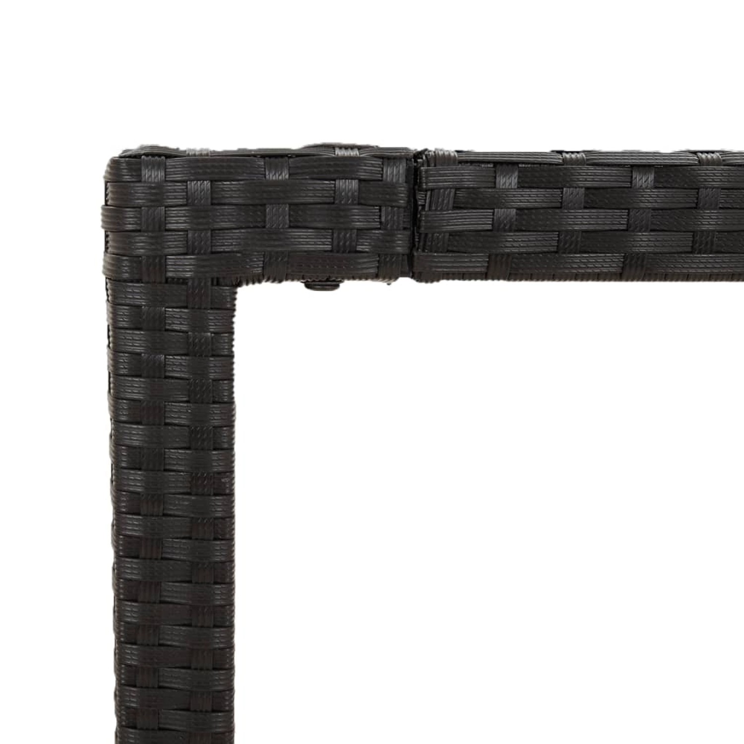 Detailansicht: Schwarzes Poly Rattan der vidaXL Garten-Essgruppe, Ecke.