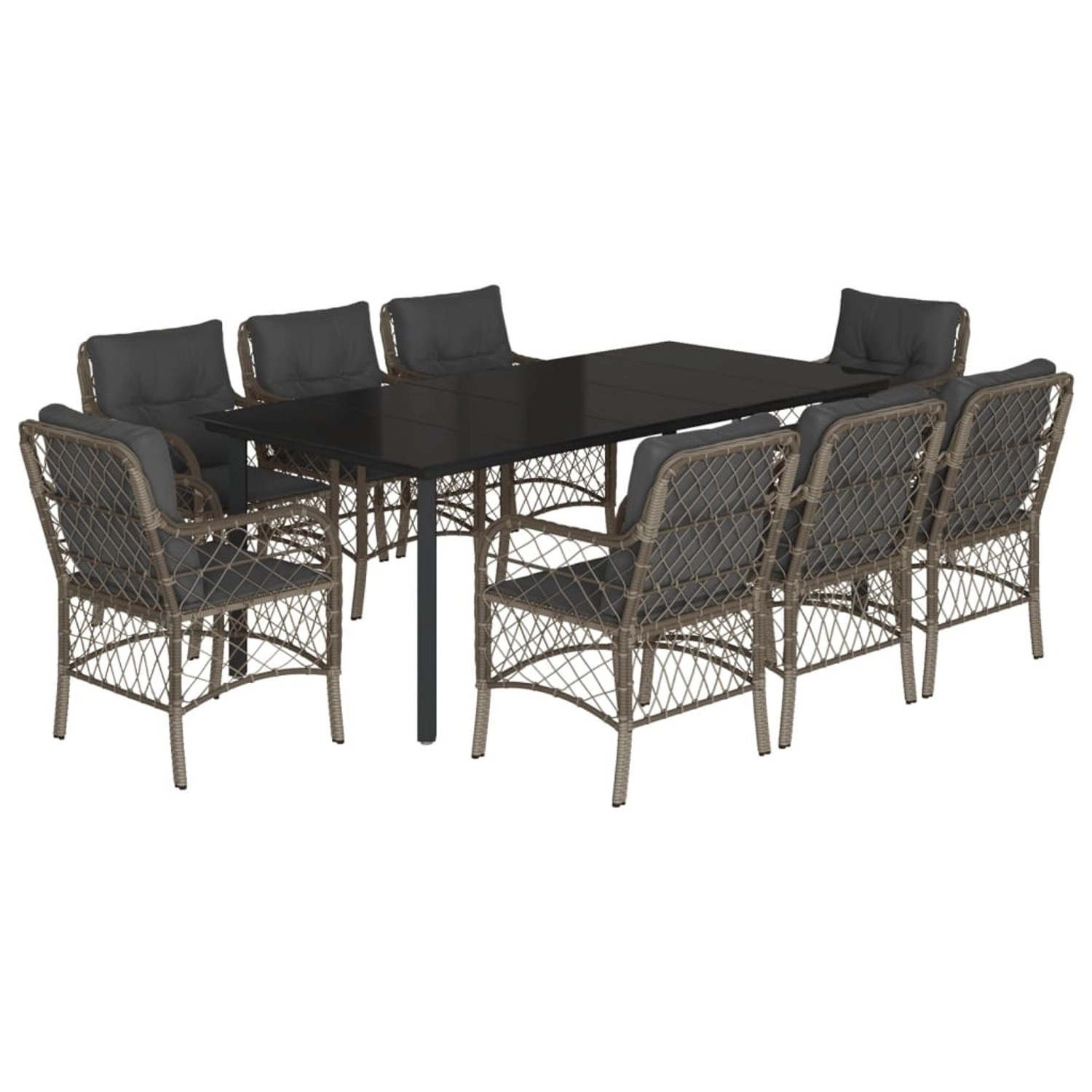 vidaXL 9-Tlg Garten-Essgruppe mit Kissen Grau Poly Rattan 3212137 günstig online kaufen