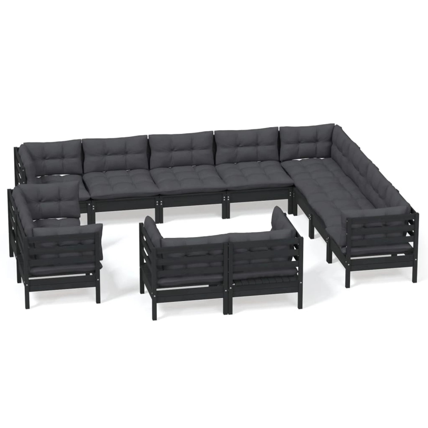 vidaXL 12-tlg Garten-Lounge-Set mit Kissen Schwarz Massivholz Kiefer Modell günstig online kaufen