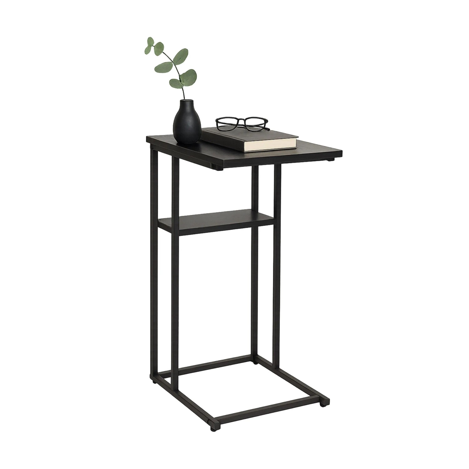 Relaxdays Beistelltisch MDF Eisen Schwarz mit 2 Ablagen 60 x 40 x 30 cm