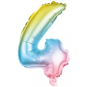 Multicolor Folienballon in Form der Zahl 4, 100 cm hoch, ideal für Partys.