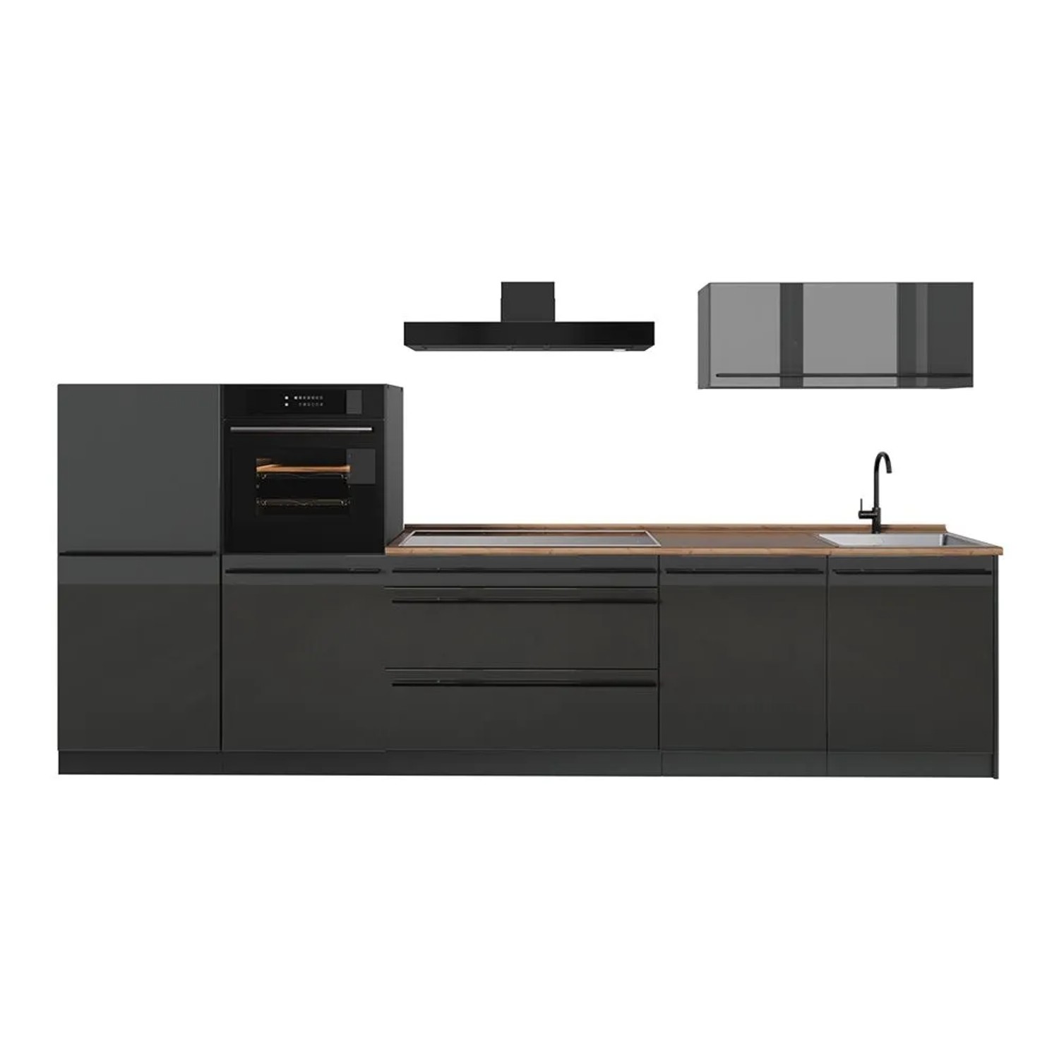 Vicco Küchenzeile R-Line Anthrazit Hochglanz/Anthrazit 340 x 143 Arbeitsplatte Goldkraft Eiche Art Nr 66510