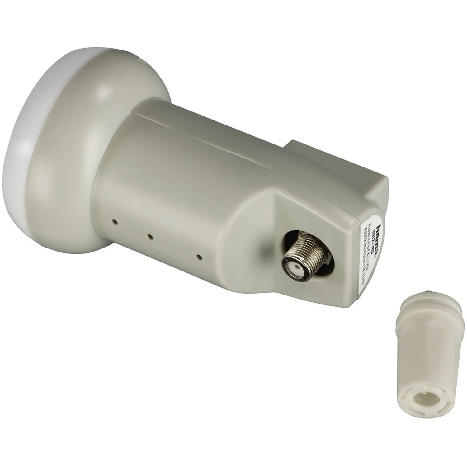 Graue Hama Antennen-Kupplung SAT Universal-Single-LNB mit Wetterschutzhülle.