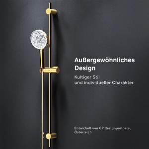 AM.PM Duschset X-Joy in Gold: Handbrause, Duschstange und Kopfbrause für ein modernes Duscherlebnis.