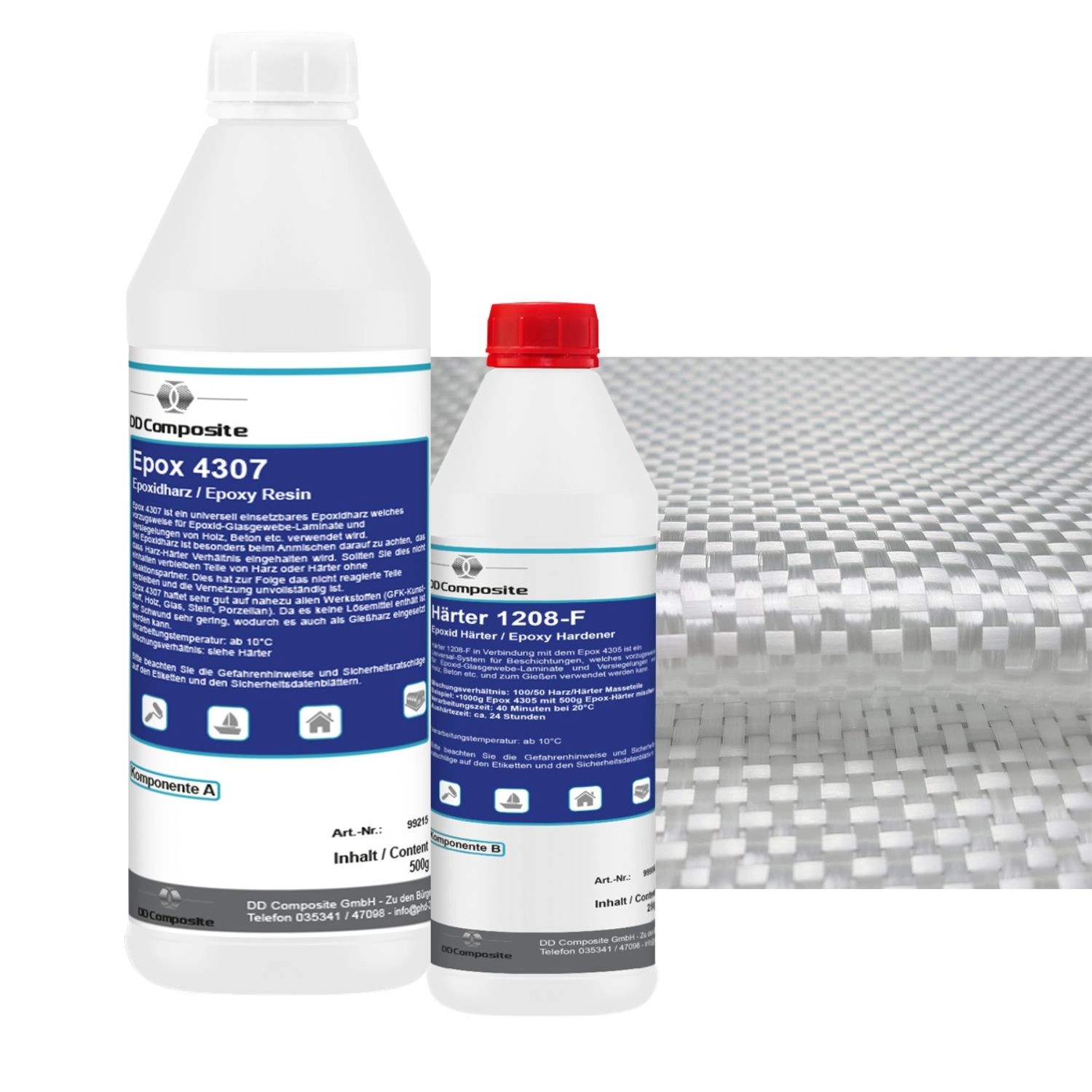 DD Composite 750g GFK  Epoxidharz + 1m² Rovinggewebe 300g/m² -Leinwand-