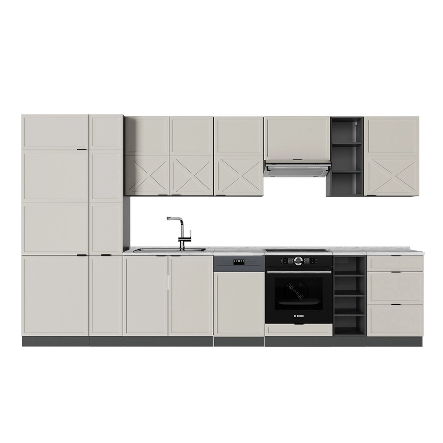 Vicco Fame-Line Küchenzeile GrauBeige/Anthrazit 355 cm ohne Arbeitsplatte günstig online kaufen