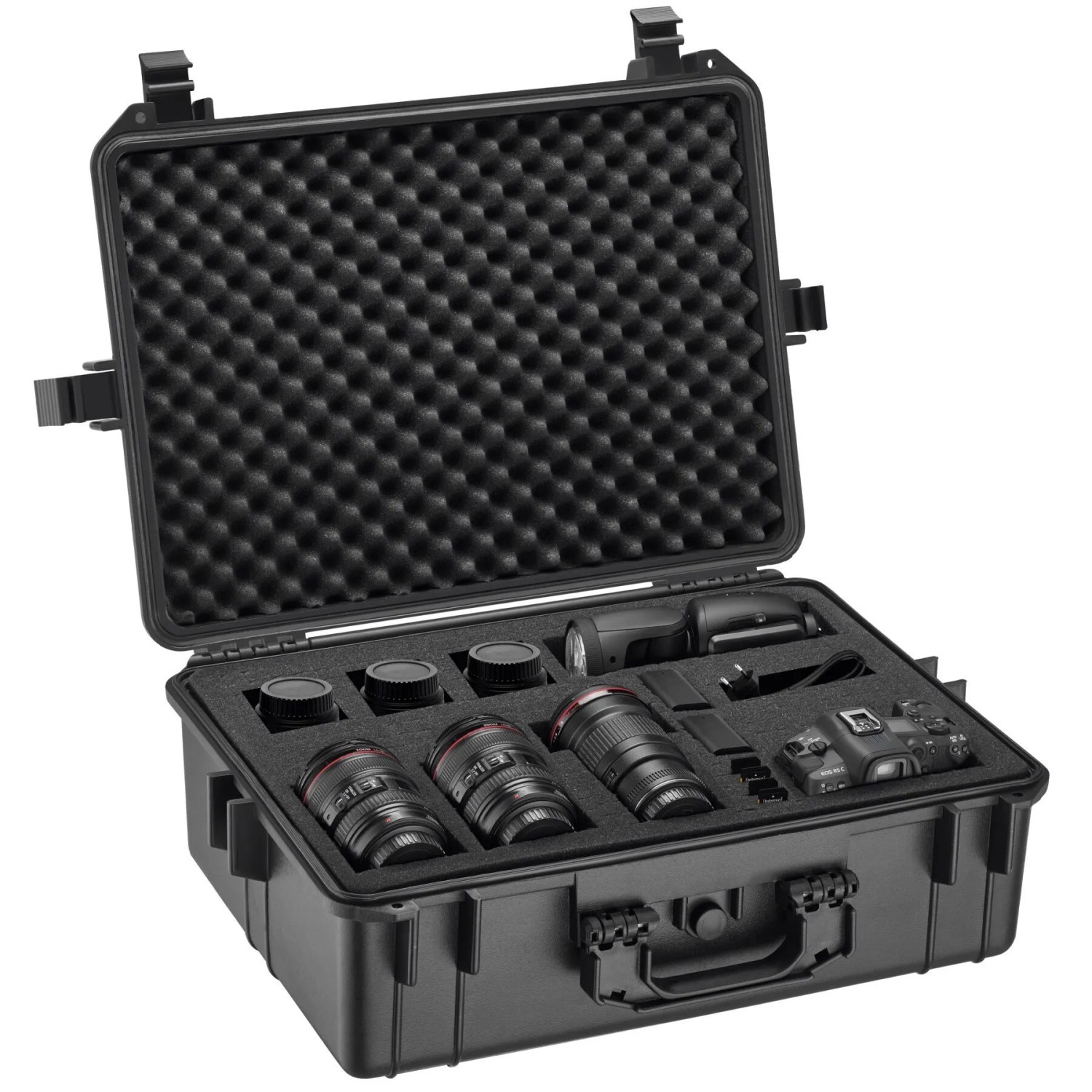 Tectake Kamerakoffer  Aus Robuster Hartschale Mit 4 Dicken Schaumstoffeinlagen Schnappverschluss  56 x 42 x 21 cm Schwarz