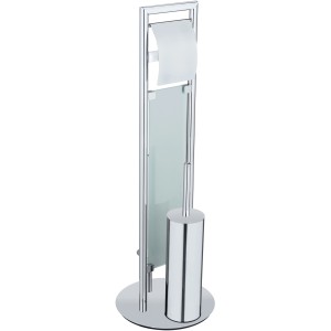 Wenko WC-Garnitur Sulmona: Stand-WC-Bürste mit Papierhalter aus glänzendem Edelstahl.