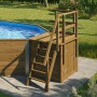 Weka Holzpool Sparset: Holzpool mit Leiter und Technikraum im Garten.