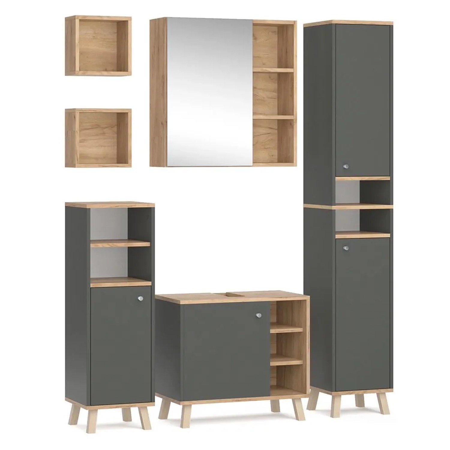 Vicco Badmöbel-Set Senyo Anthrazit 60 x 54 6-teilig